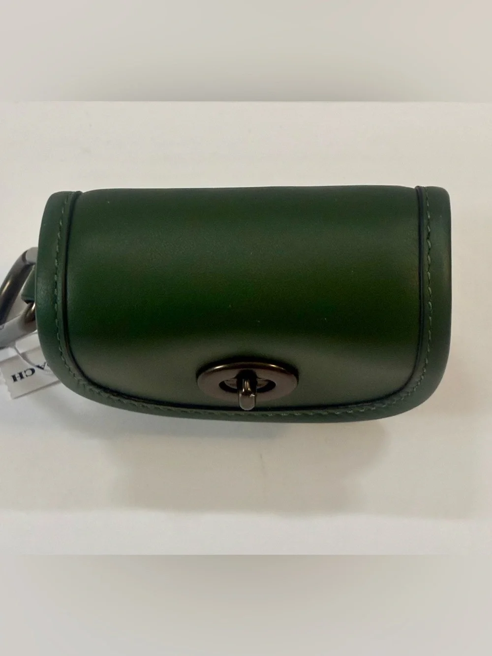 Coach Heritage Turnlock Leather Card case Bag Charm Dark Clover Green NWT